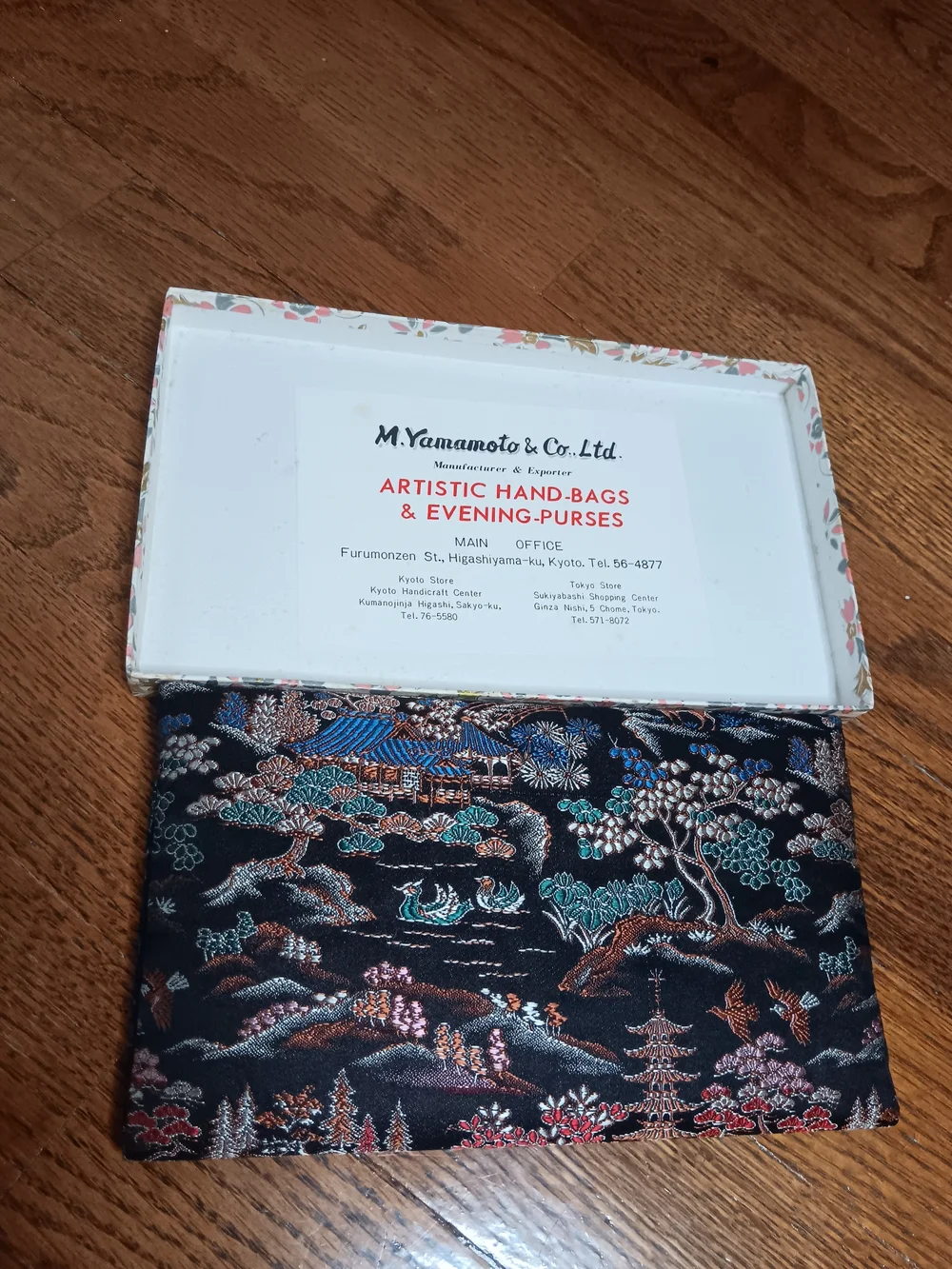 Vintage M. Yamamoto Kyoto Silk Brocade Clutch Japanese Landscape Tapestry W/ Box